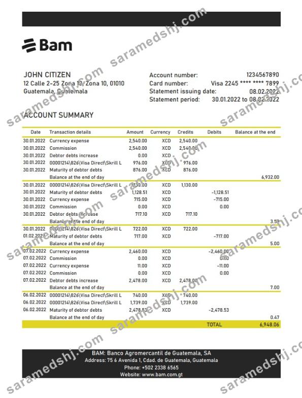 Guatemala Agromercantil Bank statement